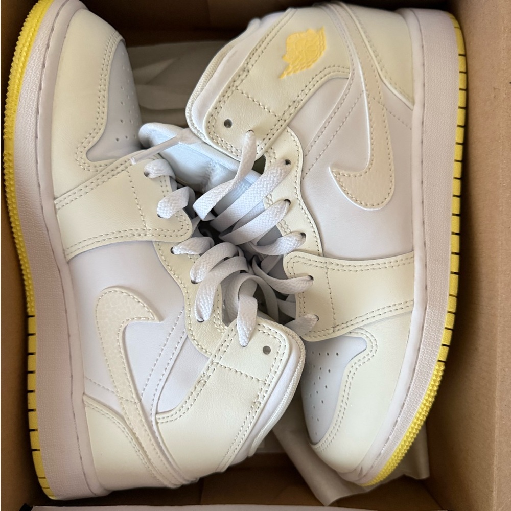 Jordan Mid Sneakers with White and Yellow Accents
